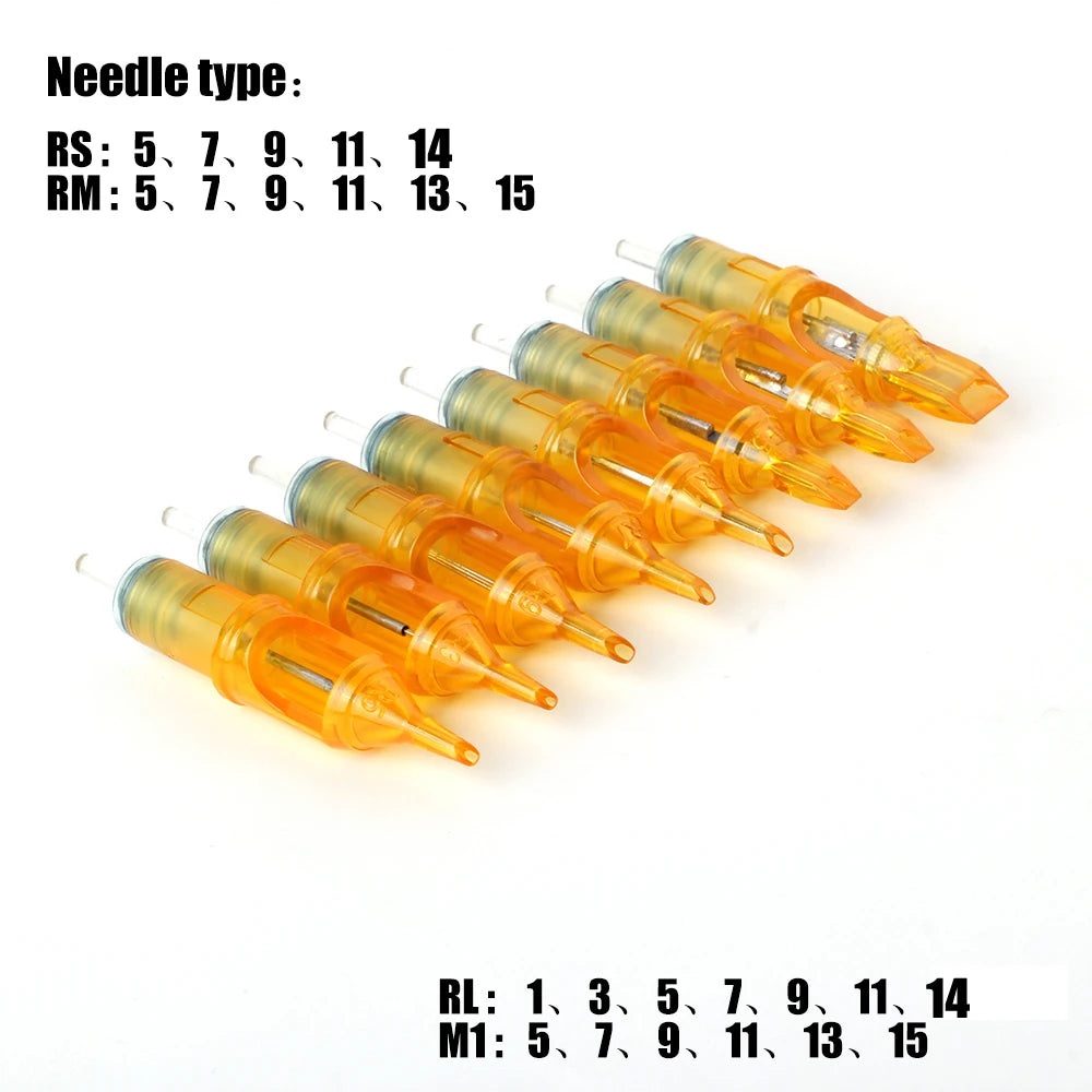 YILONG 10PCS Tattoo Cartridge Needle Professional Individual Package Sterile Yellow Tattoo Needles for Tattoo Pen Machine