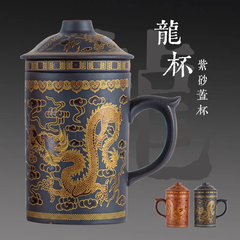 Yixing Zisha Tea Cups Chinese Ceramic Bubble Tea Cup 400 ml Handgjorda Kung Fu Tea Set Purple Clay Teacups med filter