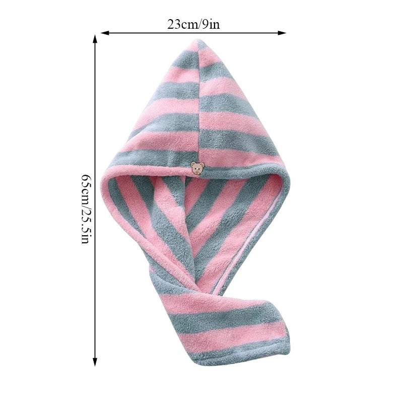 Striped Dry Hair Cap Towel Absorbent Dry Hair Cap Bathroom Bath Shower Cap Soft Turban Towel