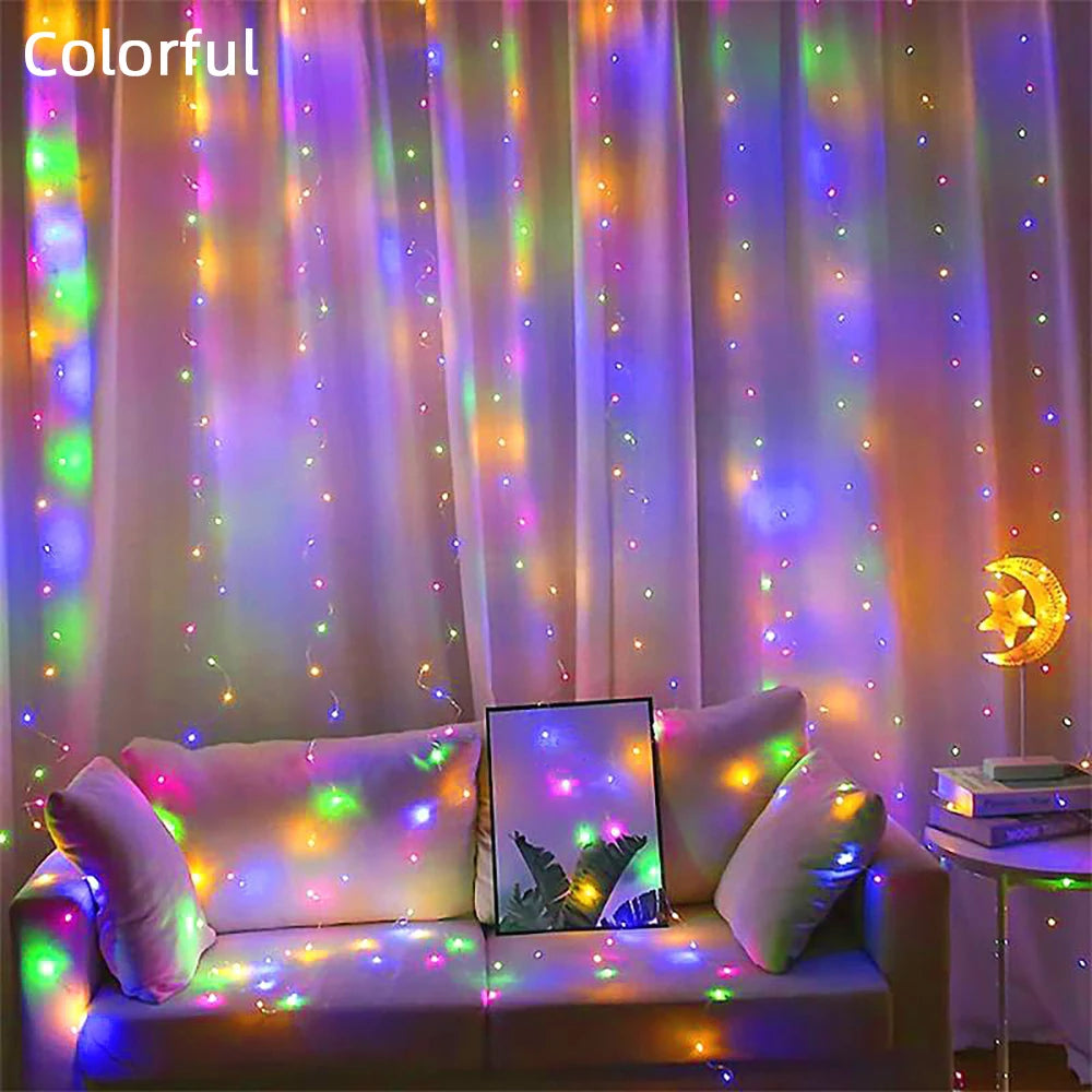Коледна почивка LED декорация светлини Фея спалня струна Гарланд Дистанционно осветление Светлини за завеси с дистанционно управление
