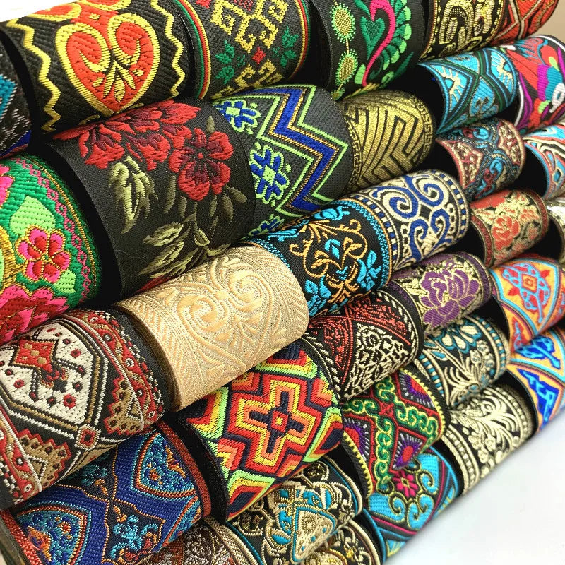 Heiße 3 Yards 5 cm Vintage Ethnische Stickereien Spitze Ribbon Boho Spitzenverkleidung DIY -Kleiderbeutel Accessoires bestickter Stoff Custom