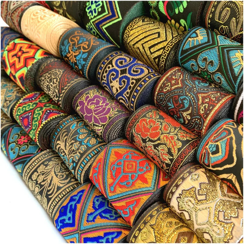 Heiße 3 Yards 5 cm Vintage Ethnische Stickereien Spitze Ribbon Boho Spitzenverkleidung DIY -Kleiderbeutel Accessoires bestickter Stoff Custom