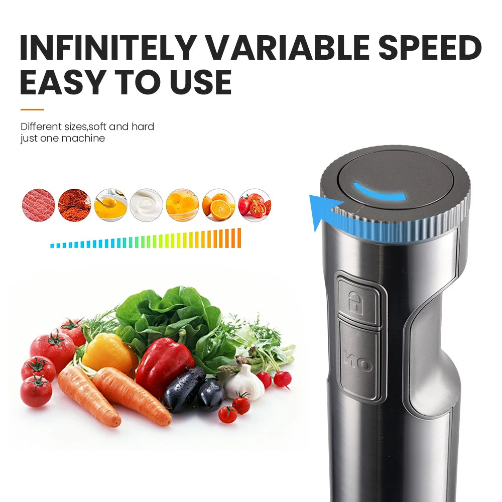 MIUI Hand Immersion Blender 1000W Výkonný 4-in-1, mixér potravin z nerezové oceli, 700 ml mixové kádinky, 500ml procesor, šlehač
