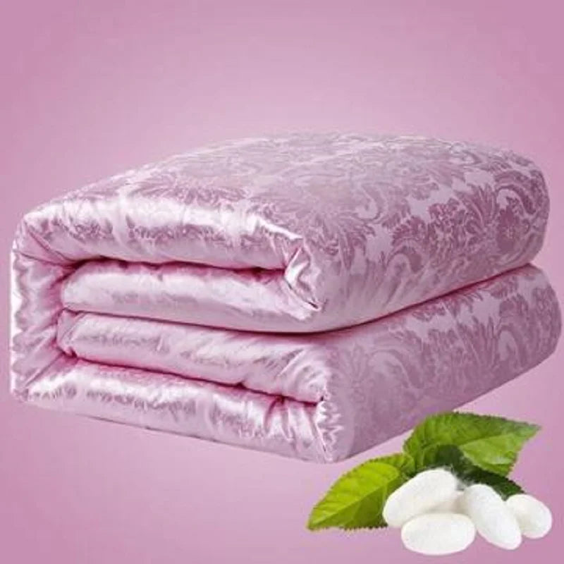 Natural Silk Blanket Summer Jacquard Duvets Thickening Winter Comforters Cotton Cover King Queen Twin Full Size Quilt