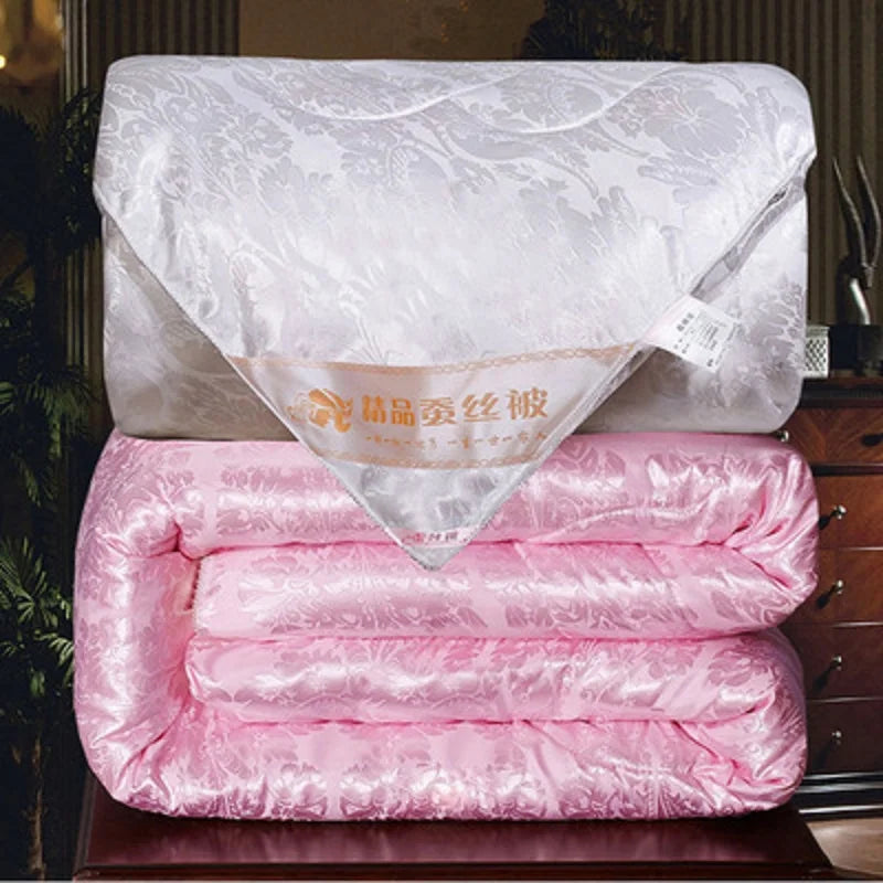Natural Silk Blanket Summer Jacquard Duvets Thickening Winter Comforters Cotton Cover King Queen Twin Full Size Quilt