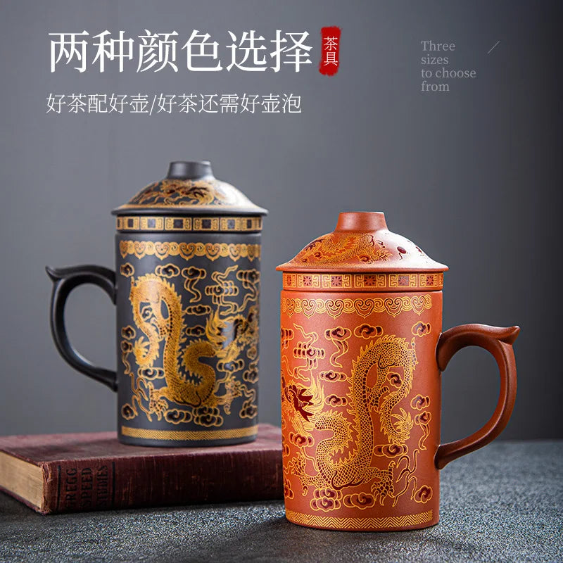 Yixing Zisha Tea Cups Chinese Ceramic Bubble Tea Cup 400 ml Handgjorda Kung Fu Tea Set Purple Clay Teacups med filter
