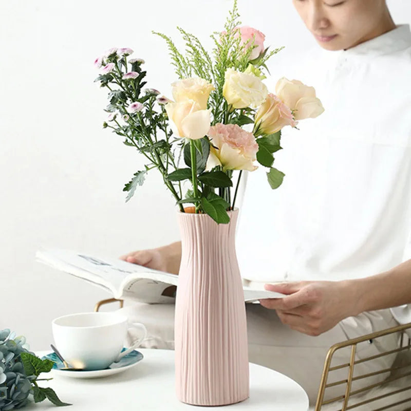 Plastikowy wazon dom do dekoracji biały imitacja ceramiczne rośliny kwiatowe koszyk Nordic Wedding Dekoracyjny stół do jadalni sypialnia