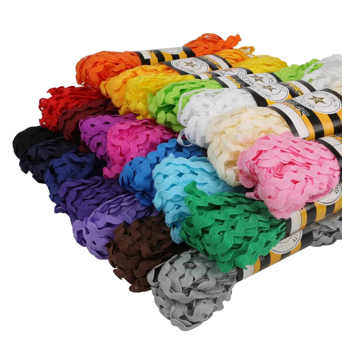 Nový příjezd 15 yardů/kus 8mm Multi Colors Terylene Ric RAC RAC ZIG ZAG Krajka Oříznutí Ribbon pro ozdobu praskliny řemeslné dekorace