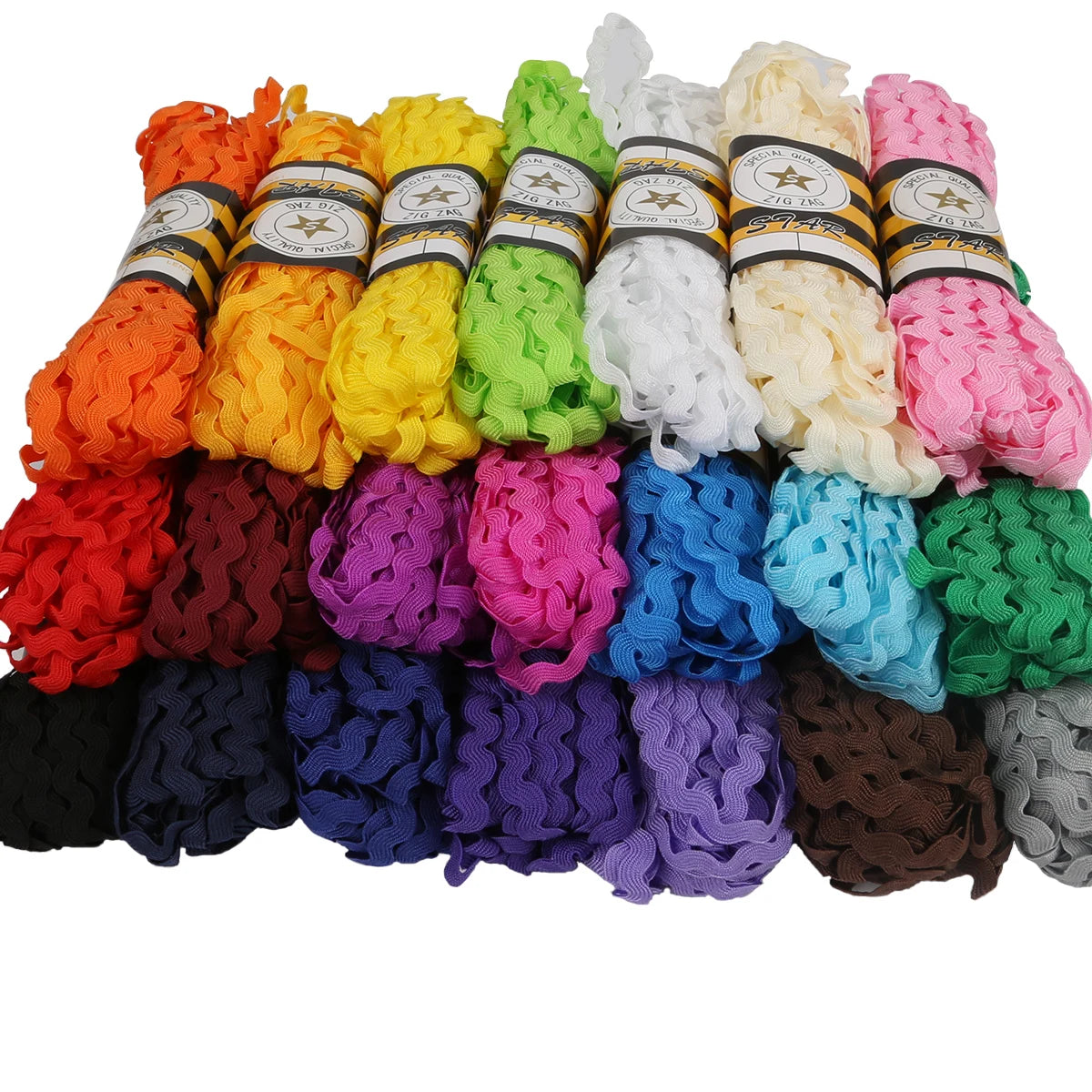 Nový příjezd 15 yardů/kus 8mm Multi Colors Terylene Ric RAC RAC ZIG ZAG Krajka Oříznutí Ribbon pro ozdobu praskliny řemeslné dekorace