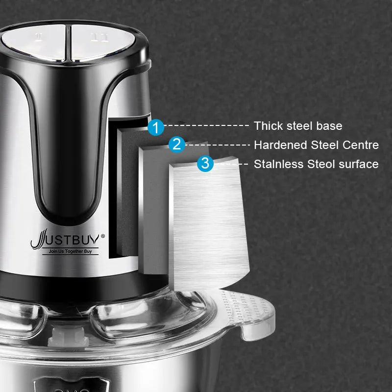 With Spare Knife 500W Stainless Electric Chopper Meat Grinder Mincer baby Food Processor 2 Speed 2L Capacity