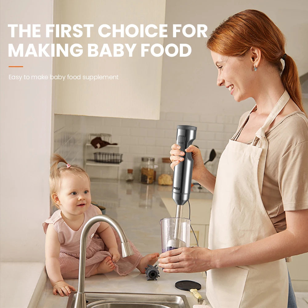 MIUI Hand Immersion Blender 1000W Výkonný 4-in-1, mixér potravin z nerezové oceli, 700 ml mixové kádinky, 500ml procesor, šlehač