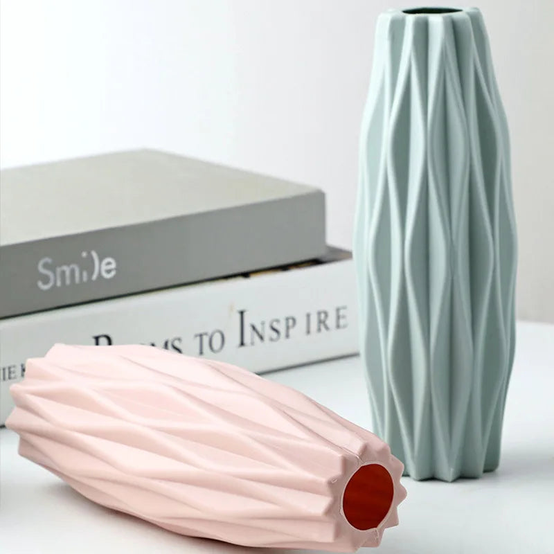 Plastikowy wazon dom do dekoracji biały imitacja ceramiczne rośliny kwiatowe koszyk Nordic Wedding Dekoracyjny stół do jadalni sypialnia