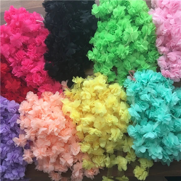 24Pcs Flower(2Yard)Applique 3D Chiffon Lace Patch Lace Trim DIY Bridal Veil Shoes Wedding Child Clothes Fabric Accessories