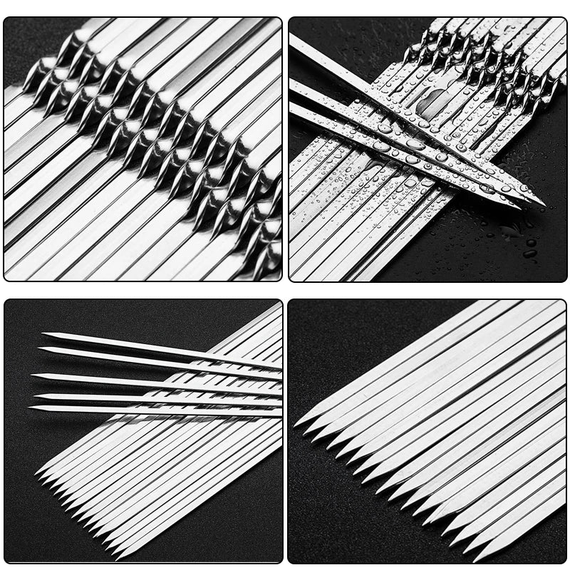 10/15Pcs Stainless Steel Barbecue Skewer Reusable BBQ Kebab Skewers for Outdoor Camping Picnic Tools Cooking Tools