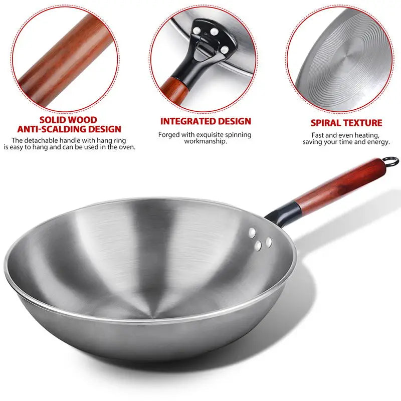 Cast Iron Wok Non-stick Wok Pan Chinese Iron Wok for Kitchen Less Oil Smoke Cast Iron Pan Induction Cooker Kitchen Cookware