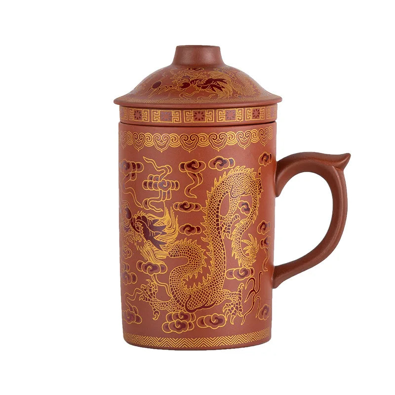 Yixing Zisha Tea Cups Chinese Ceramic Bubble Tea Cup 400 ml Handgjorda Kung Fu Tea Set Purple Clay Teacups med filter