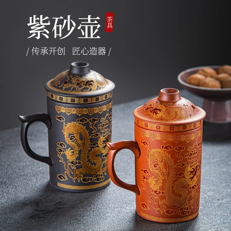Yixing Zisha Tea Cups Chinese Ceramic Bubble Tea Cup 400 ml Handgjorda Kung Fu Tea Set Purple Clay Teacups med filter