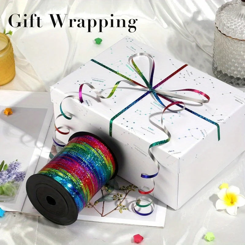 1 Roll, 500 Yard Rainbow Ribbon, Gift Wrapping, Balloon , Laser Curly Ribbon For Wedding, Christmas