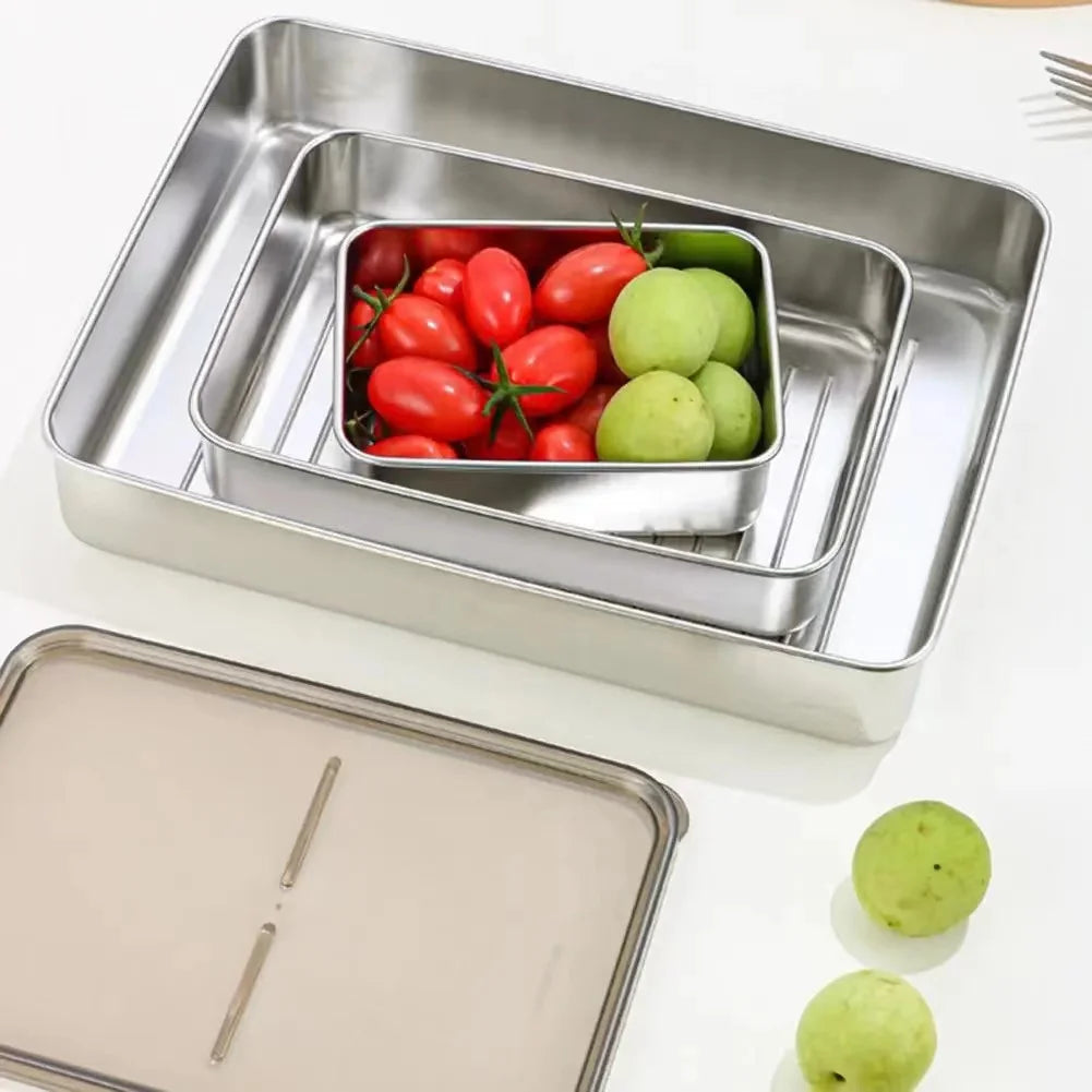 Stainless Steel Refrigerator Meat Storage Box Food Storage Containers with Lid Refrigerator Organizer Container Kitchen Storage