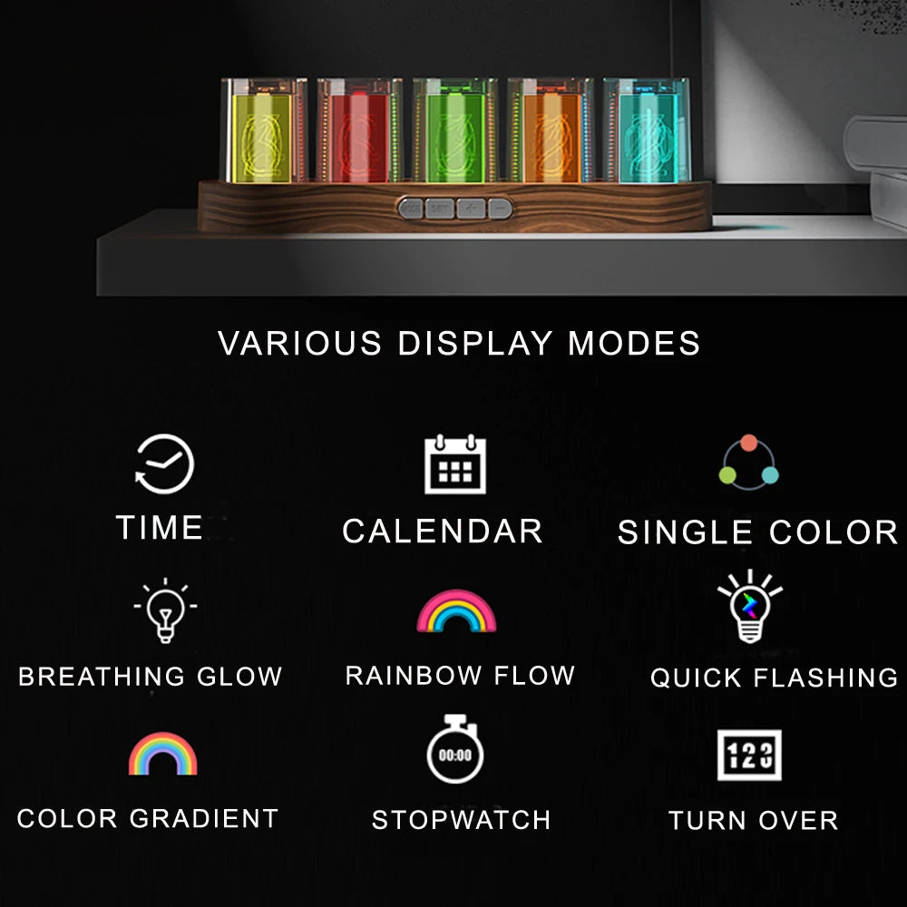 Színes RGB lámpák LED Nixie Tube óra a Game Room asztali dekorációhoz. Gyere luxus ajándékdoboztal.