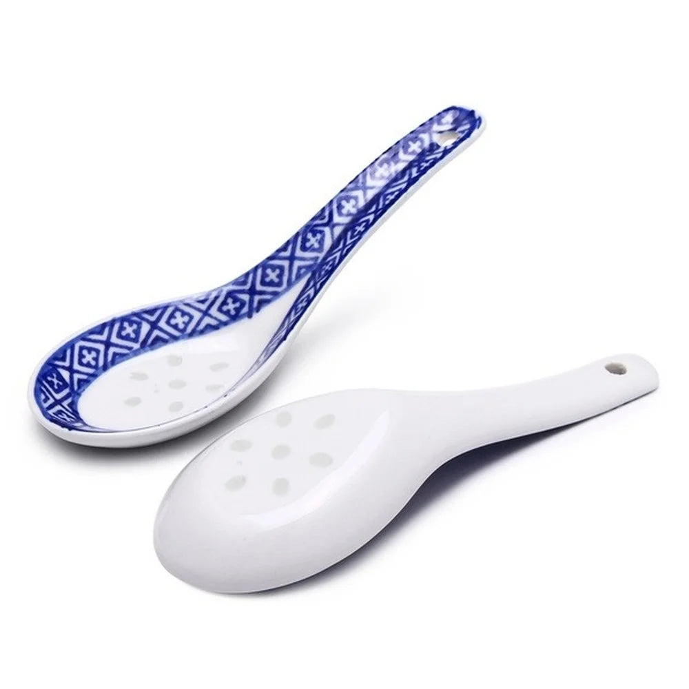5pcs Convenient Ceramic Spoon Multi-Function Chinese Style Scoop Porridge Spoon Tableware Soup Spoon For Home Restaurant