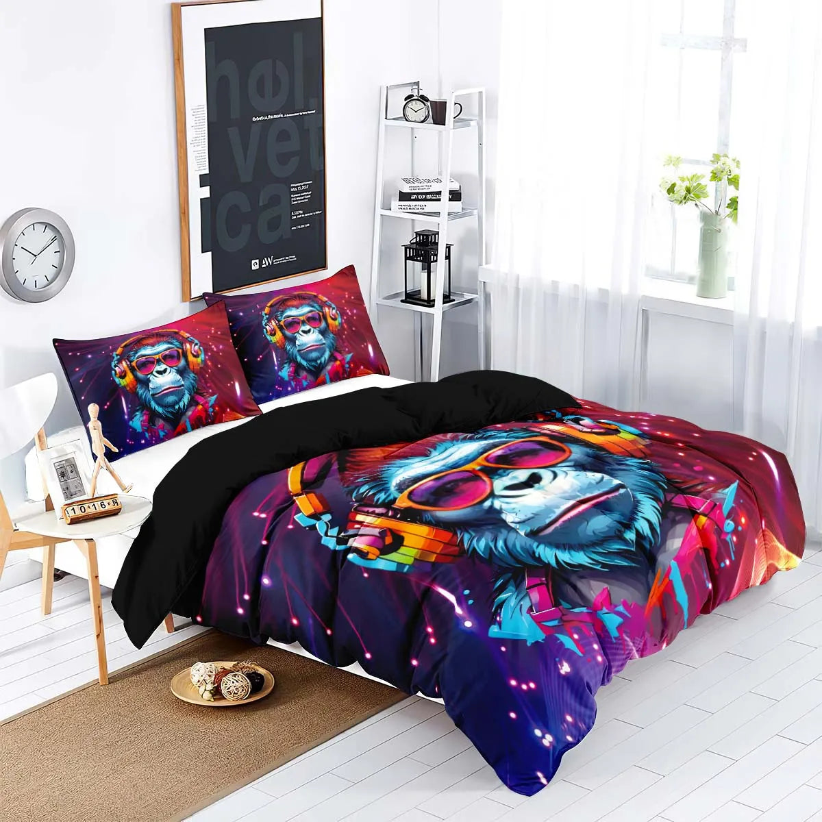 90gsm matte polyester bedding 3-piece set, skin friendly, warm, comfortable, 1 duvet cover+2 pillowcases, creative digital print