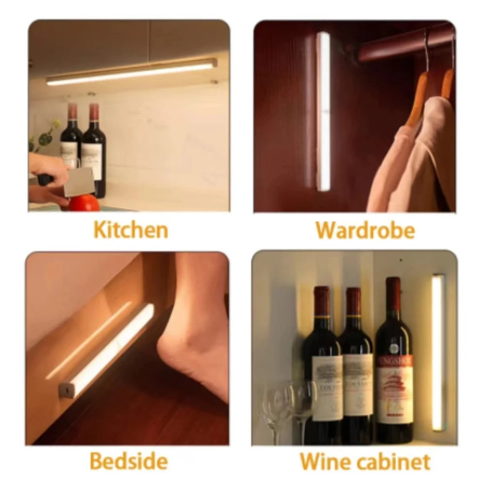 USB Rechargeable Motion Sensor LED Cabinet Lights Dimmable Detector Night Light for Kitchen Room Bedroom Bedside Wardrobe