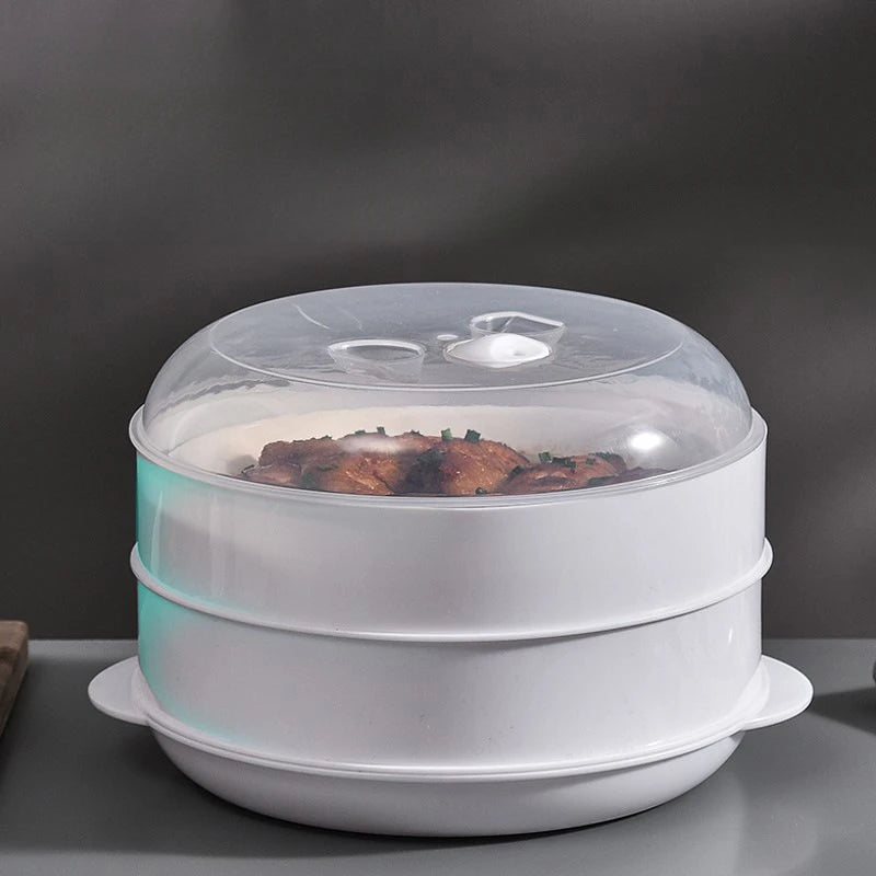 Double Plastic Steamer Microwave Oven Round Steamer With Lid Cookware Steamer Household Steamed Buns Kitchen Cooking Tools
