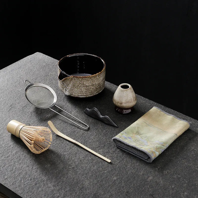 4-7pcs/set Handmade Matcha Tea Set Tool Retro Home Easy CleanStand Kit Bowl Whisk Scoop Traditional Ceremony Gift