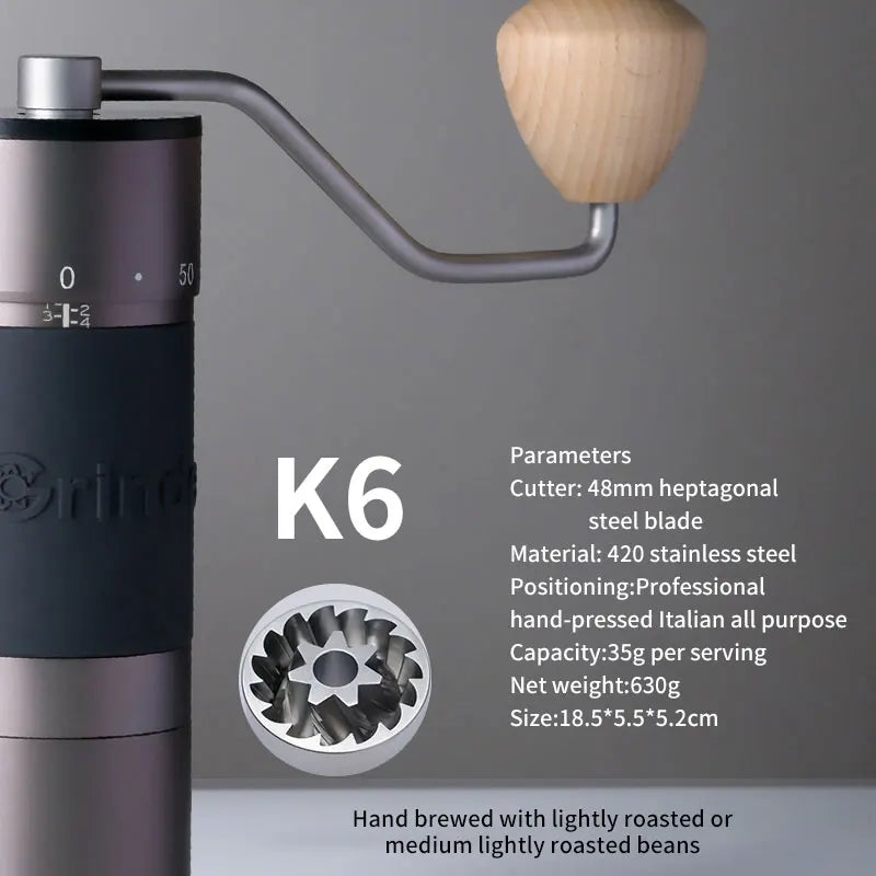 Manuální bruska na kávu Nastavitelné grindové nastavení Kingrinder K0-K6 z nerezové oceli Hliníková kávová zrna Grinder Conical Burr Mill