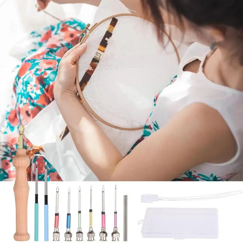 Punch Needle Kit Embroidery Punch Needle Kits Clothes Embroidery Knitting Sewing Needle Stitching Tools Set For Women Men Adults