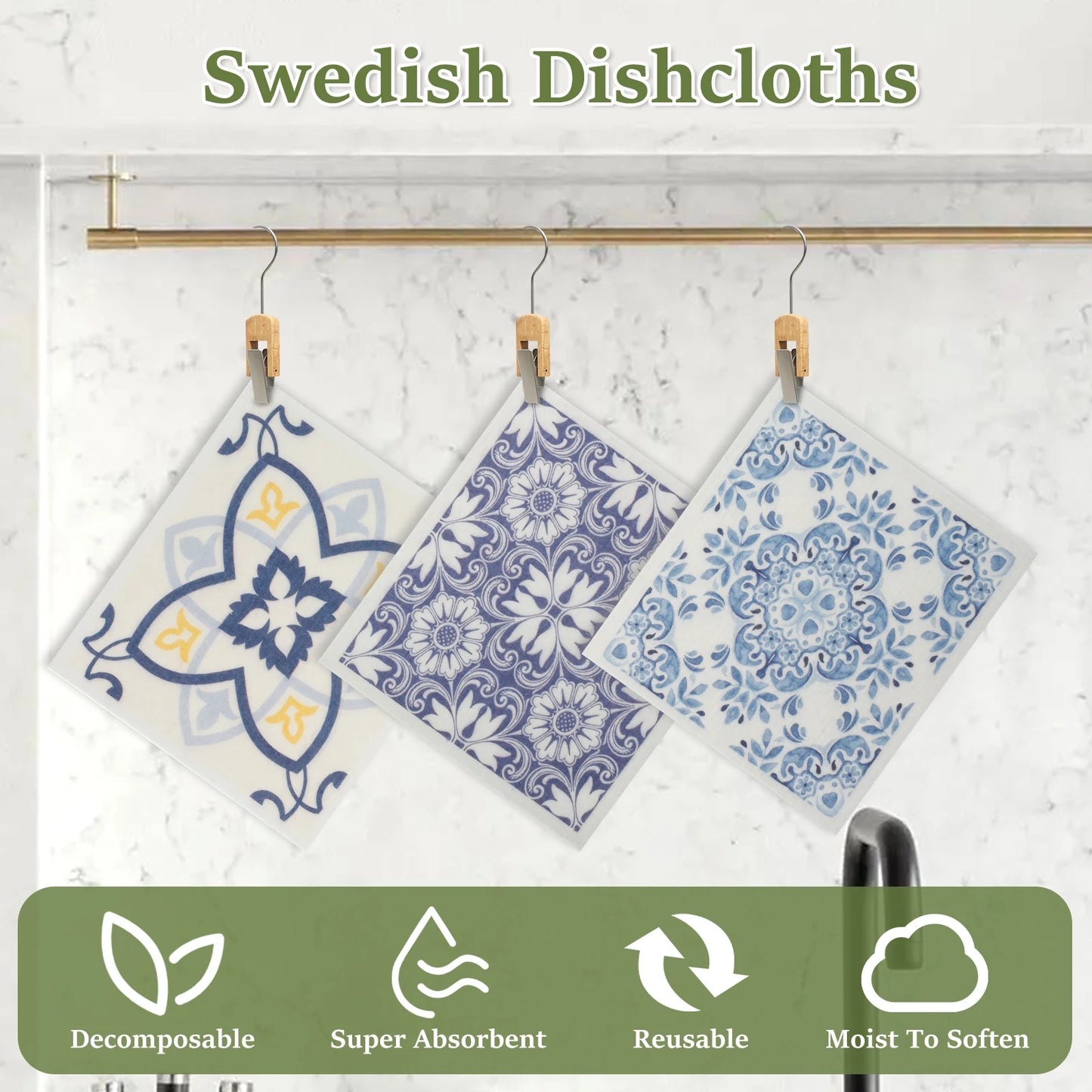 6PCS/Set Kitchen Dish Towels Absorbent Swedish Dishcloths Kitchen Dish Rags Soft Non-woven Cloths for Washing Dishes Cleaning