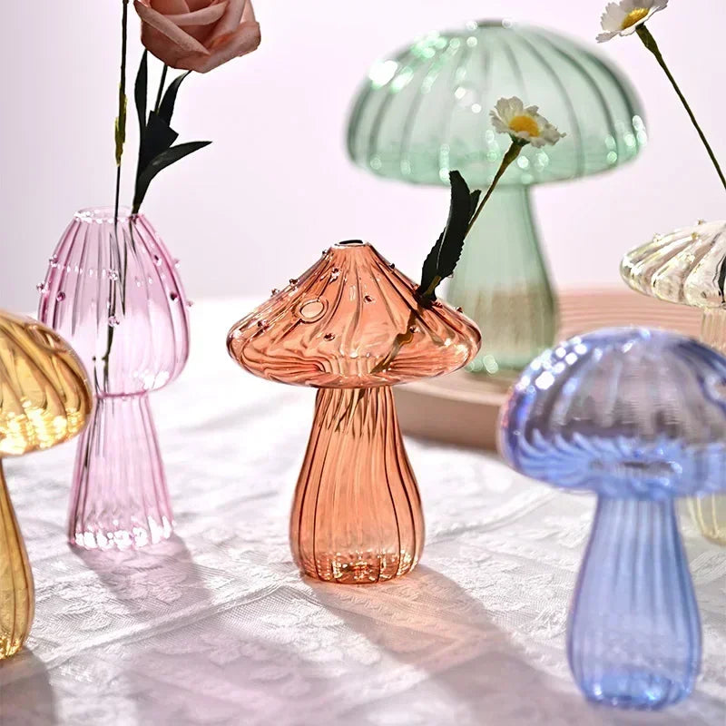 Mushroom Vase Glass Flower Vases Transparent Flower Bottle Vase for Decoration Vase for Flowers Hydroponics Plant Pot Room Decor