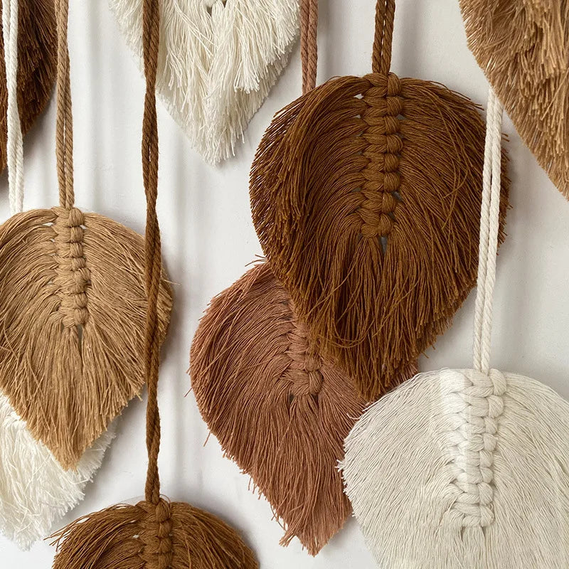 Handmade Woven Leaf Macrame Hanging Ornament Bohemian Cotton Rope Woven Walls Hanging Decoration For Bedroom Living Room Wall
