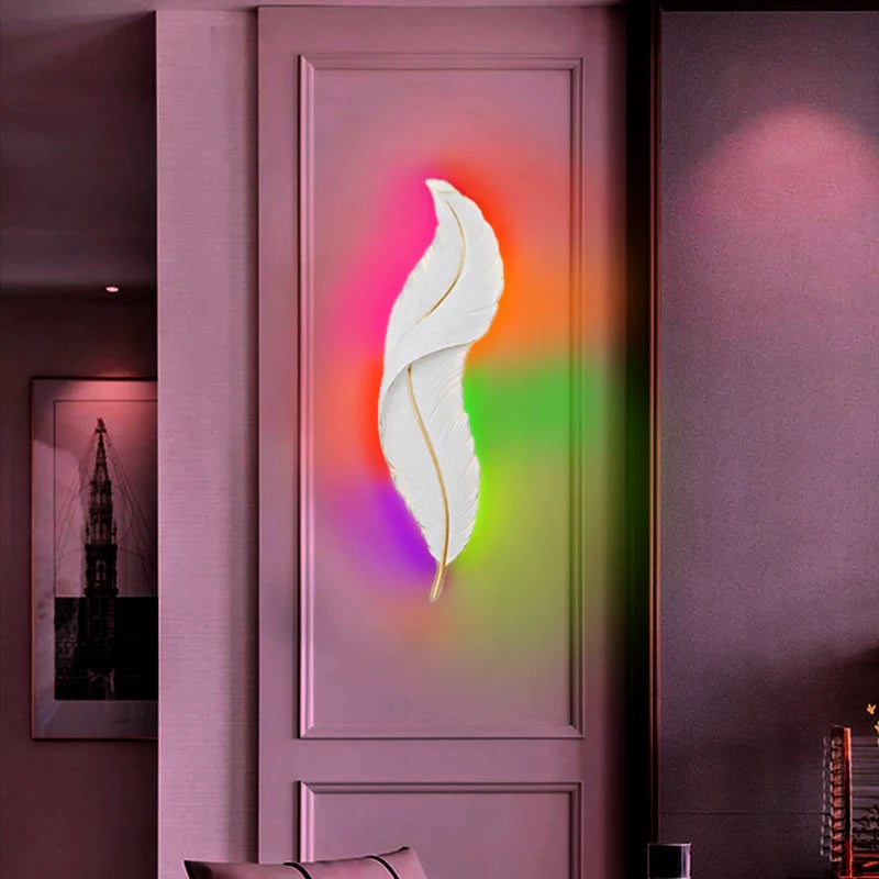 Modern White Feather Wall Light Living Room Decoration LED Wall Lamp Bedside Background Bedroom Decor Wall Sconce
