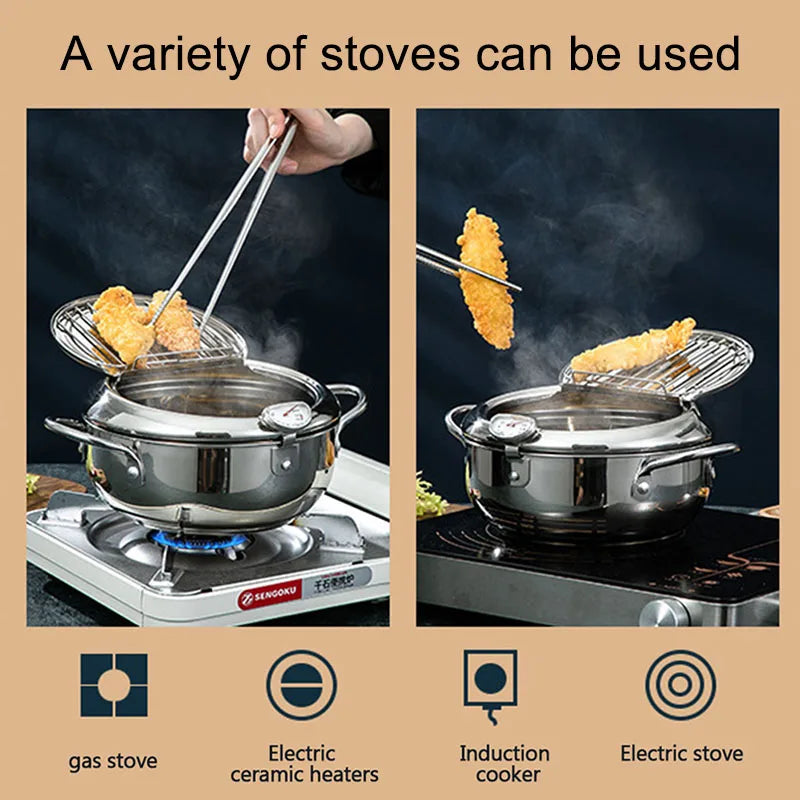 Japansk-stil tempura Fryer husholdning Small Fryer Oilbesparende gryte Mini Spesiell temperaturkontrollert Deep Freing Oil Small Pot