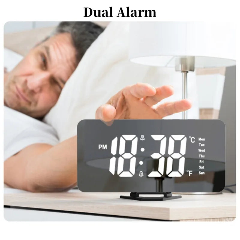 Spiegel digitaler Wecker Auto Dimm -Nachtmodus Tischuhr Touch Snooze USB Ausgang Ladung Dual Alarm Elektronische LED -Uhren