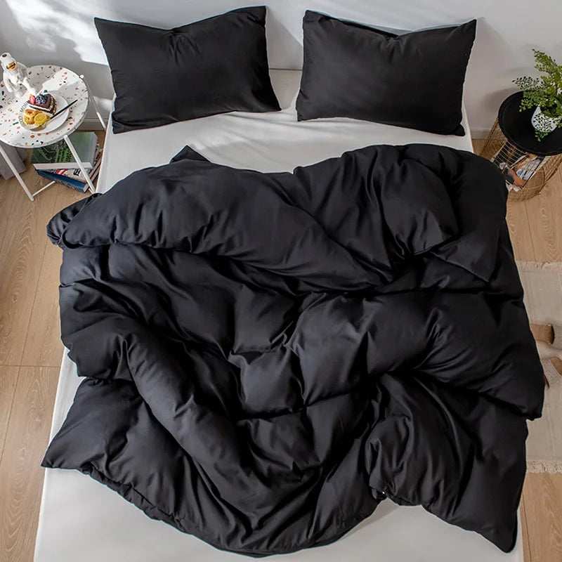 Brushed Fabric Duvet Cover Soft Cozy Comforter COver with Zipper Closure Grey/Black Bedding Duvet Cover with Pillowcase