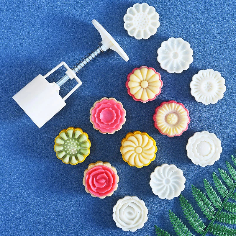 Mooncake Mold Set, 6 Pieces Of 50g Pattern Seal, Suitable For Mid-Autumn Cakes, Diy Cookies, Flower Dessert Making Tools