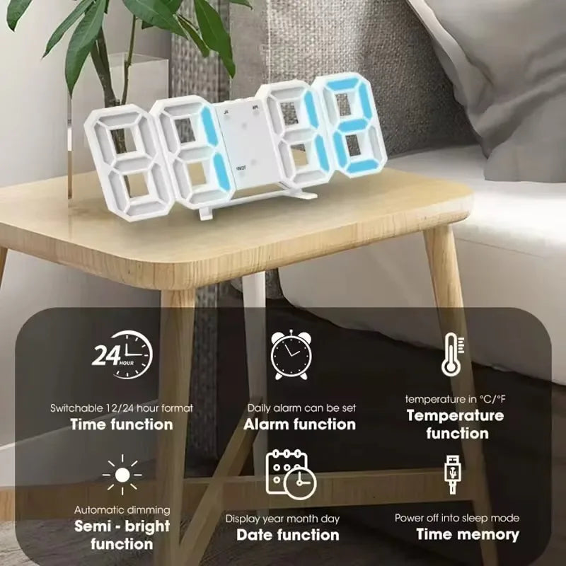Tabulka 3D LED LED digitální budík Hodiny Čas/datum/teplota pro domácí kuchyňské kanceláře hodiny dekorace zahradní hodiny