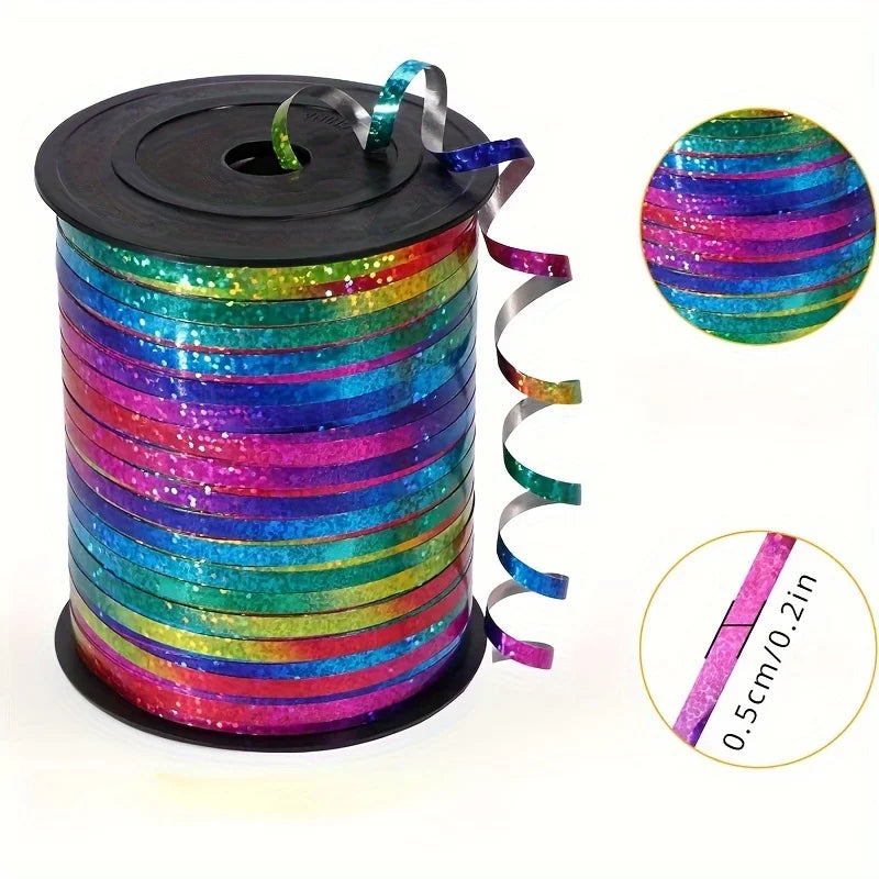 1 Roll, 500 Yard Rainbow Ribbon, Gift Wrapping, Balloon , Laser Curly Ribbon For Wedding, Christmas