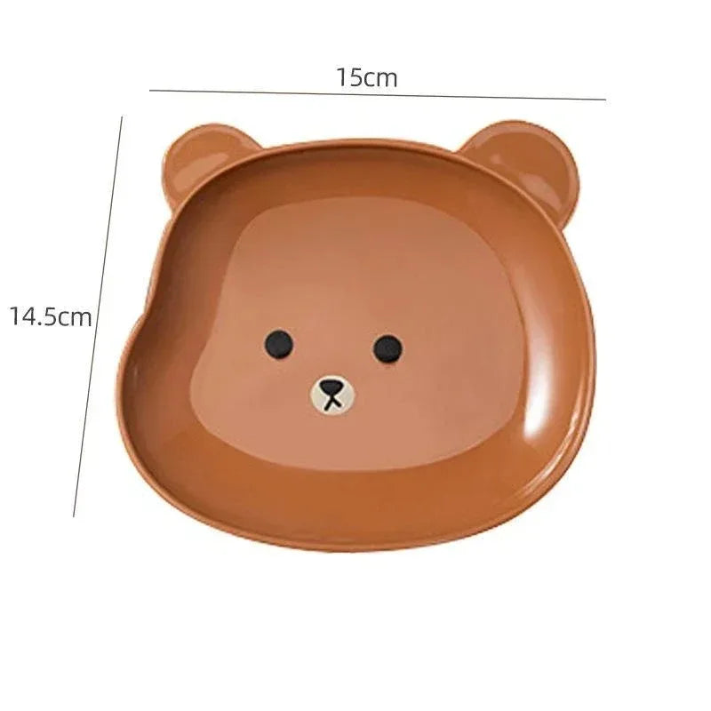 Cartoon Bear Shape Snack Plate Kawaii Plastic Fruits Cake Plates Sushi Sauce Dish Cup Plate Kitchen Tableware Dinnerware