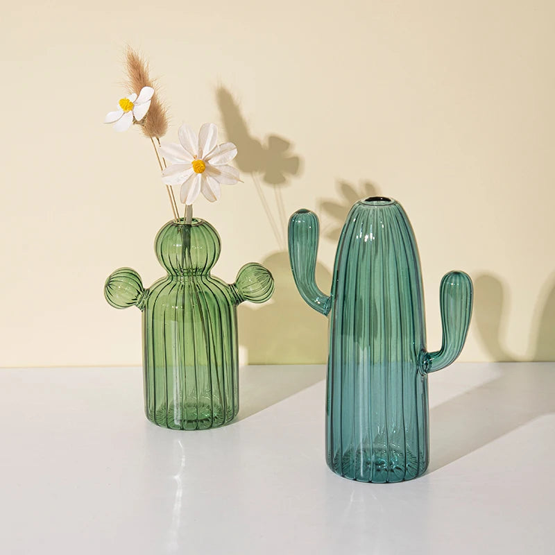Creative New Cactus Glass Shaped Vase For Plant Creative Vase Home Desktop Decor Transparent Hydroponics Plant Vase Crafts