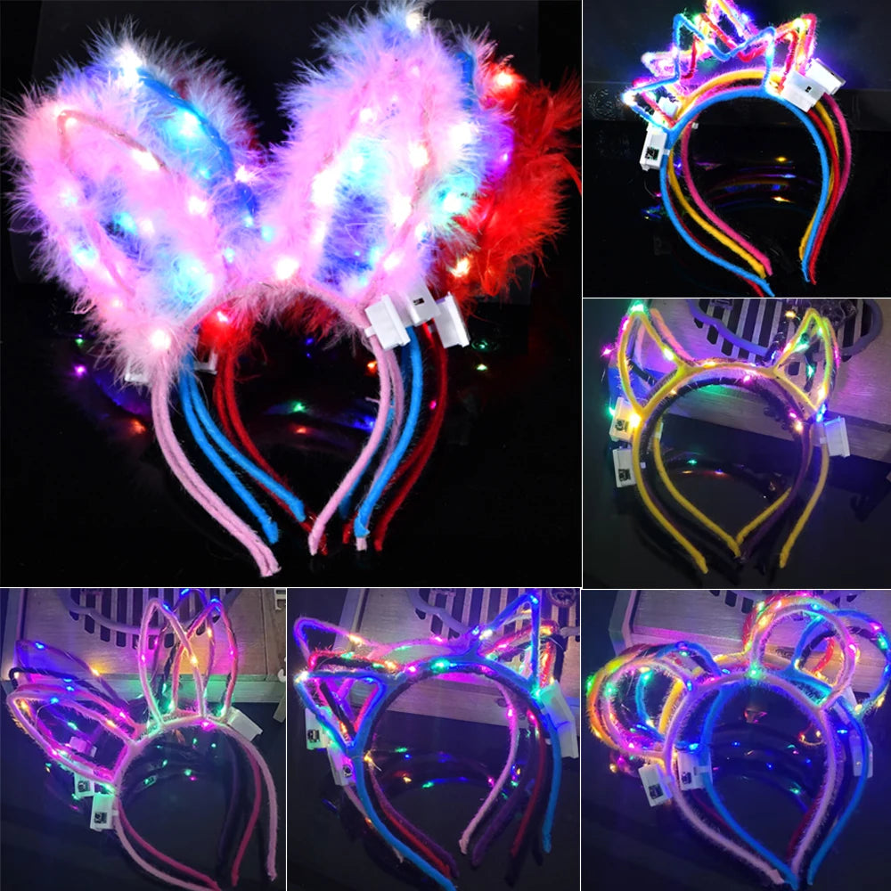 20/20/30 бр. LED Glow Cat Bunny Ear Horn Hairbands Light Up Flash Headband Жени момиче водещ рожден ден сватбени партита