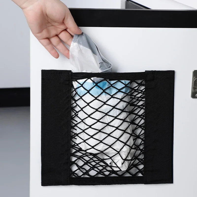 Almacenamiento del bolsillo para la red de la red para el gabinete de la cocina adhesiva adhesiva bolsillo de bolsillo elástico de bolsillo elástico con cinta de nylon organizador de automóviles