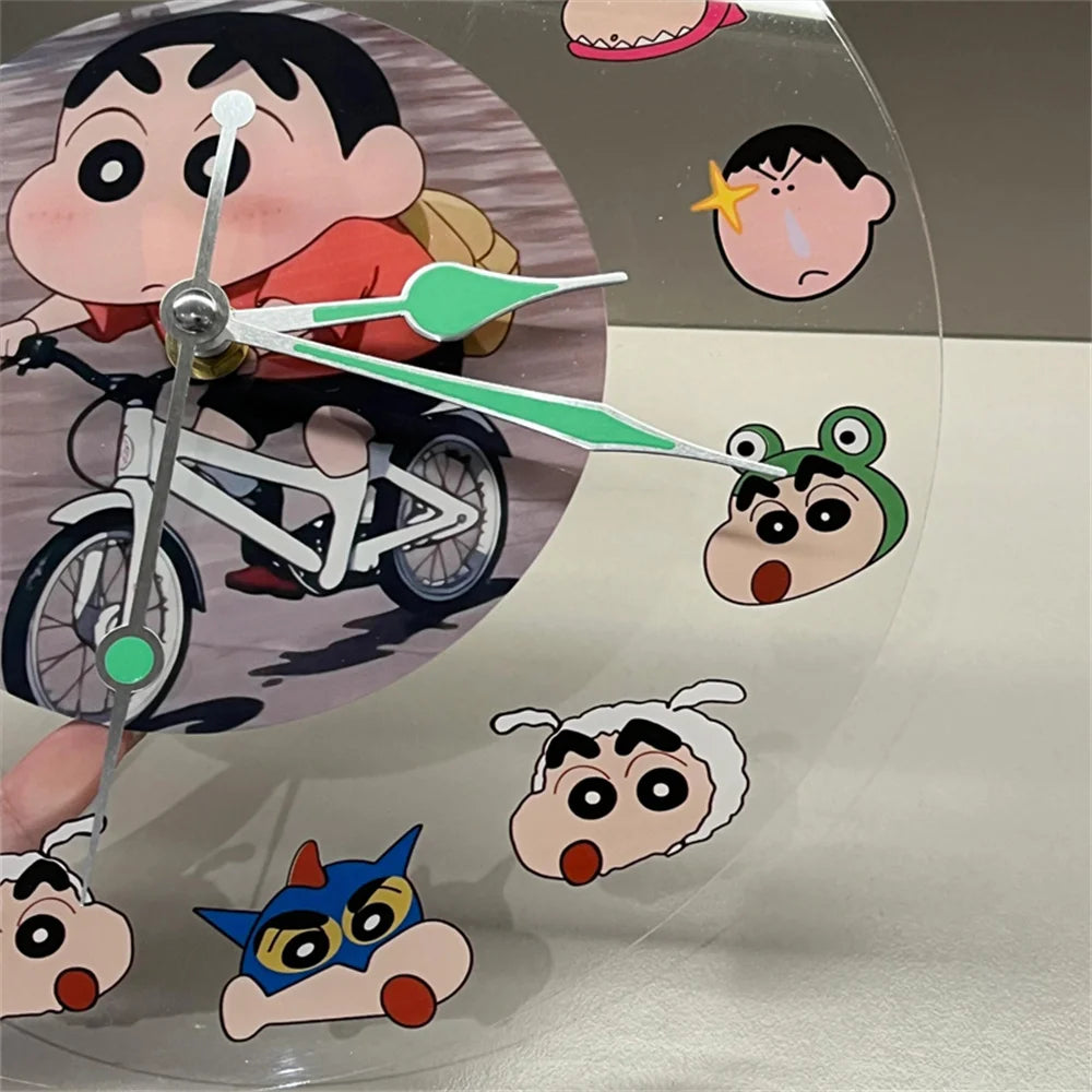 Kawaii Anime Crayon Shin-Chan Acrylic Clock Cute Creative Simple Desktop Pendant Wall Hanging Clocks Gifts