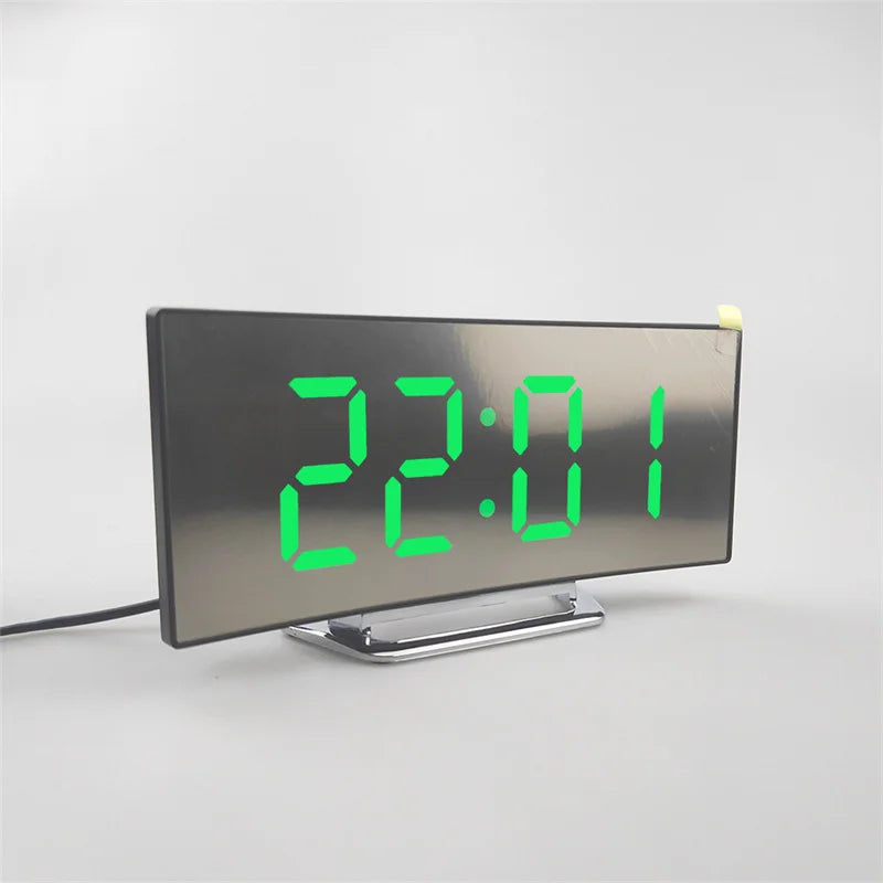 LED ébresztőóra tükör ívelt képernyő digitális ébresztőóra alvási hőmérsékleten a hálószobás nappali irodai iskola számára