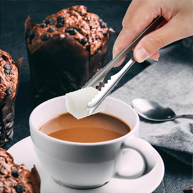 Stainless Steel Ice Tongs Coffee Sugar Cubes Small Clips BBQ Meat Tong BBQ Bread Food Clamp Wedding Birthday Party Kitchen Tools