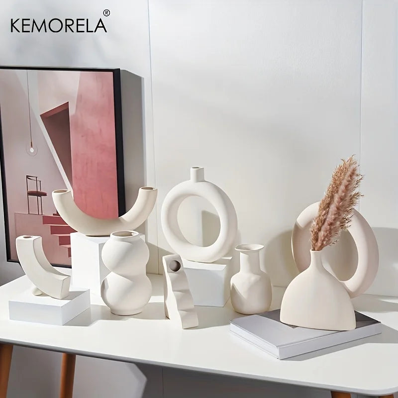 Nordic Keramik Vase Circular Hore Donuts Blatch Drot Home Living Zëmmer Accessoiren Interieur Internatop