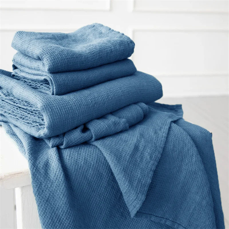 Pure 100%Linen Bath Towel Stone Washed Soft Lightweight Travel Towel Waffle Weave Quick Dry Natural Flax Thin Towel for Bath Gym